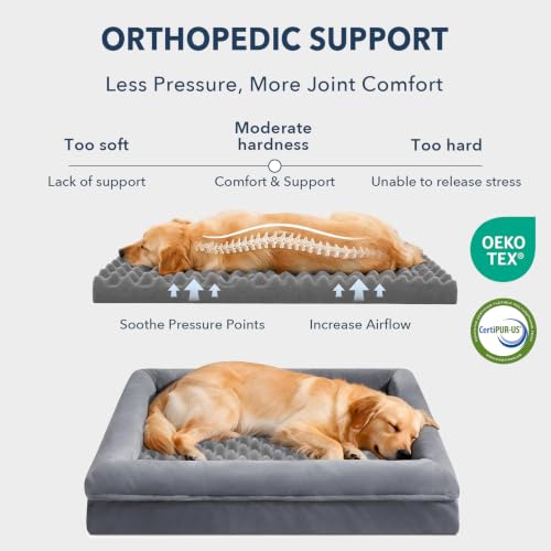 Washable Dog Bed Orthopedic Waterproof for Medium Sized Dogs (Grey / 33.0"L x 25.0"W x 6.5"Th)