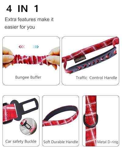 Tactical Bungee Shock Absorbing No Pull Dog Leash (Red plaid)