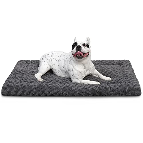 Washable Dog Bed Mat Medium Size Fluffy Pet Crate Pad 30x19 (Grey / 30.00" x 19.00" x 1.50")