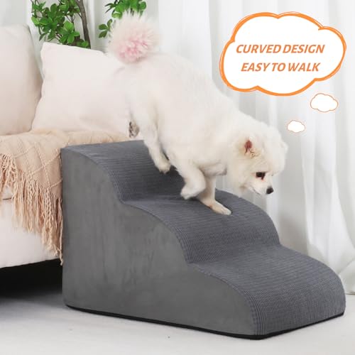 Dog Stairs for Small Dogs and Cats (Grey / Standard 3-Step 15.7"H)
