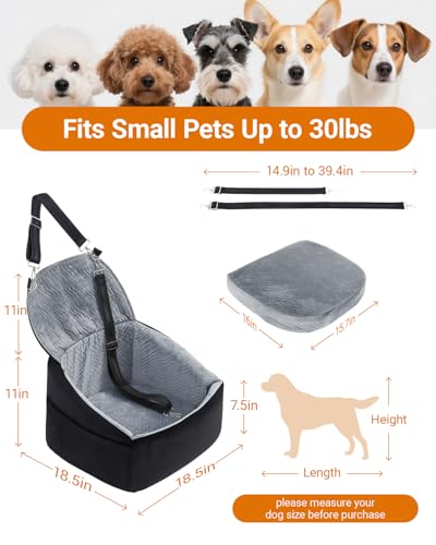 Dog Booster Car Seat with Extend Backrest for Small Medium Pet (Black&Grey / 18.5"l X 18.5"w X 22"h)