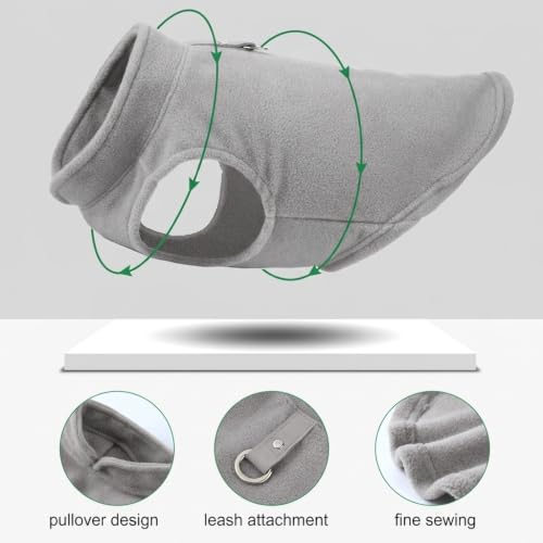 Dog Fleece Vest Sweater with Leash Ring (S (4-6lbs) / Grey)