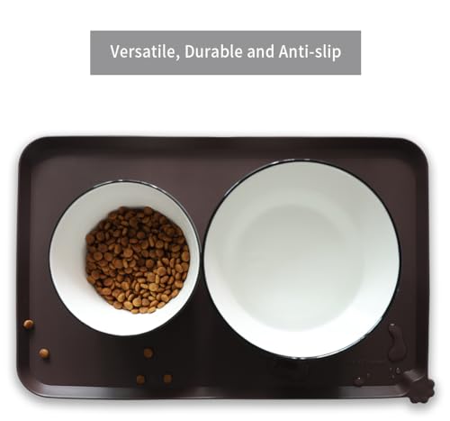 Silicone Pet Food Mats Tray (19" x 12" / Dark Oak)