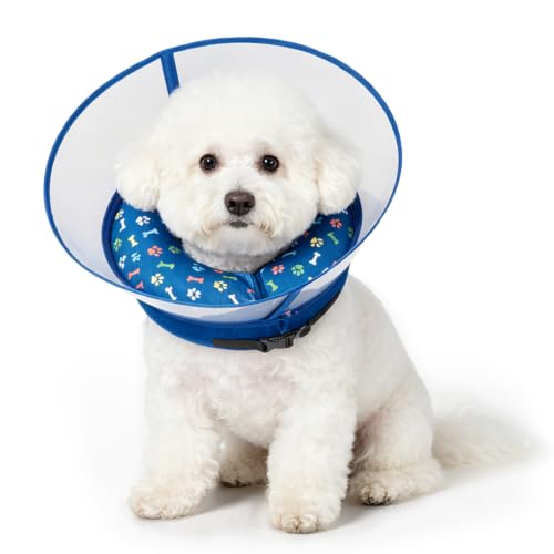 2-in-1 Inflatable Dog Cone Collar, Transparent Anti-Licking Shield with Detachable Soft Padding, Adjustable Elizabethan Collar for Small, Medium, Large Dogs and Cats (M) ((M）)