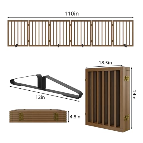 Dog Gate for Stairs (Black Walnut / 6 Panel - 110 inches Wide)