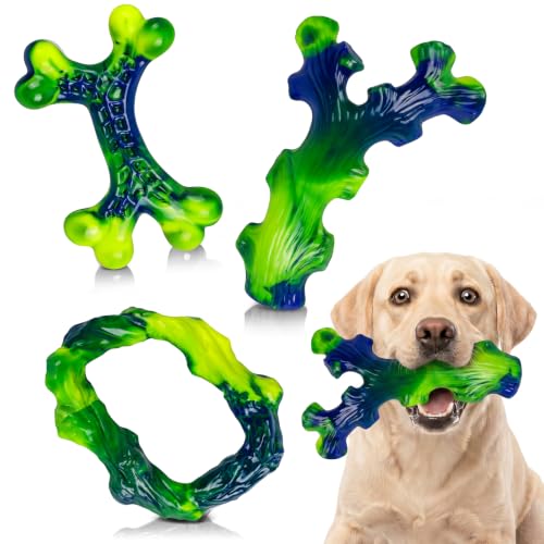3 Pack Indestructible Nylon Dog Chew Toys for Aggressive Chewers (Green-3-Pack)