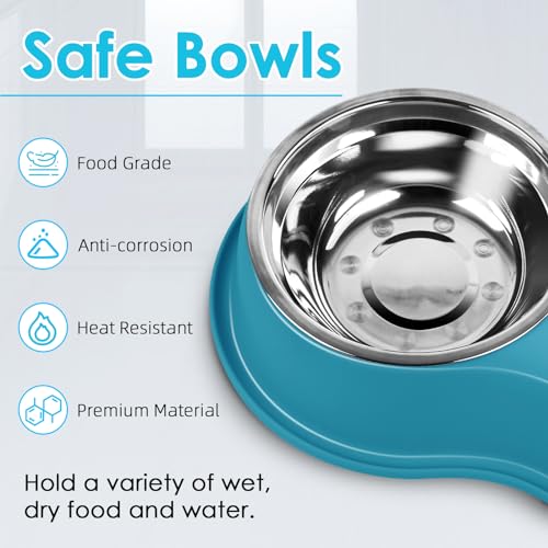 Dog Bowls Large Stainless Steel Dog Water and Food Bowls Set with No (Large-34oz / A-green)
