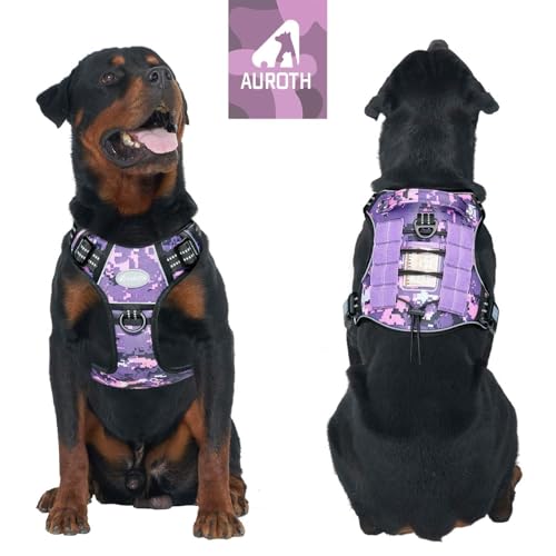 Dog Harness for Large Dogs (Camo - Purple Camo / L(Neck:18-29",Chest:24-37"),45-80 lbs)