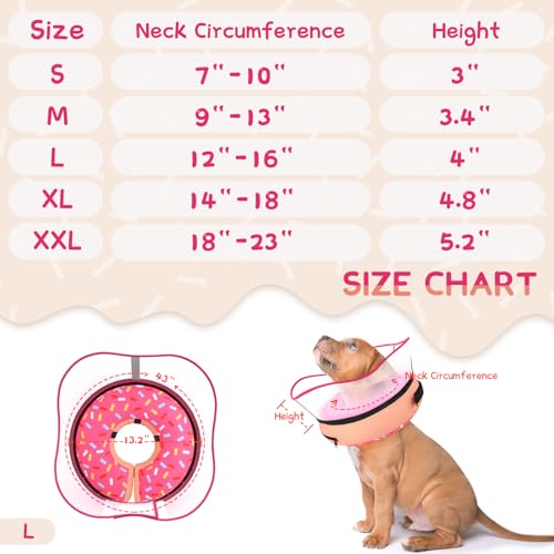 Raised Inflatable Dog Cone Collar to Stop Licking (Donut Pink / L(Neck 12"-16"))