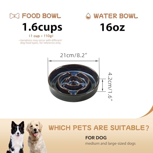 Ceramic Slow Feeder Dog Bowls (1 x Starry Sky - A / L- 8.2inch / 1.6 Cups)