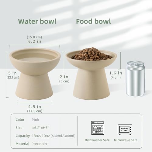 2 Pack Elevated Ceramic Cat Bowls Extra Wide for Food & Water (Pottery Clay)