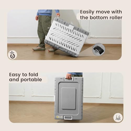 Collapsible Dog Crate for Large (Grey / 36.4"L x 22.8"W x 25.8"H)