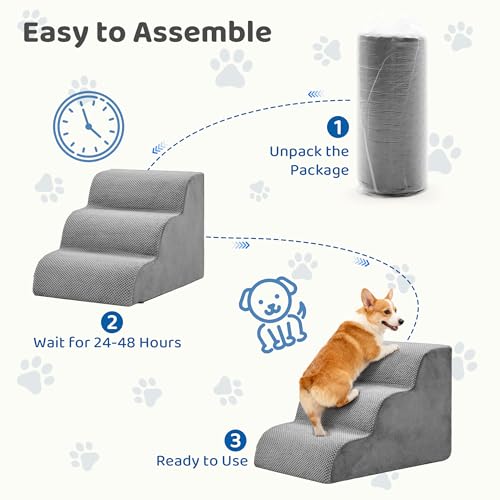 Dog Stairs for Small Dogs and Cats (Grey / Round-15.8"H)