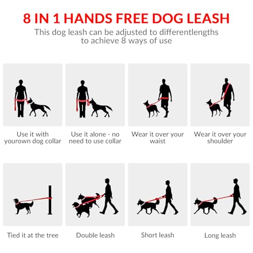 8.2ft Hands Free Dog Leash (Red)
