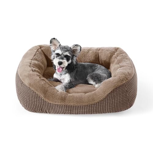 Small Dog Bed Washable Orthopedic Calming Warming Durable Pet Bed with Anti (S (20"x19"x6") / Dark Brown)