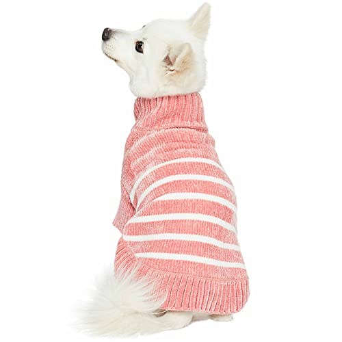 Cozy Soft Chenille Classy Striped Dog Sweater in Dusty Rose (20 inch / Dusty Rose)