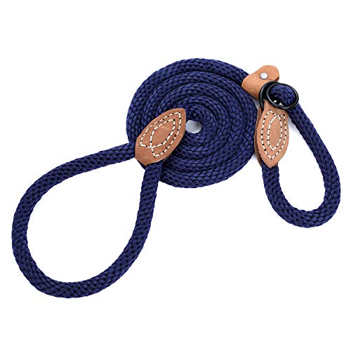 Heavy Duty Slip Lead No Pull Leash w Leather (Navy / 4 Feet)