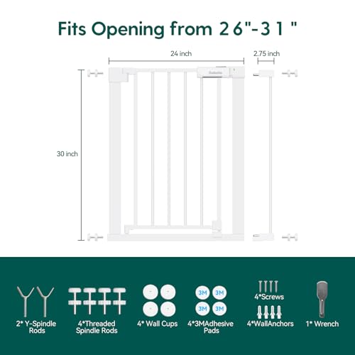 26 31 in Baby Gate for Stairs (White / 26-31"W, 30"H)