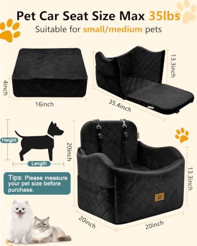 Dog Car Seats for Small Dogs Up to 35 lbs (Black)