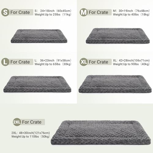 Washable Dog Bed Mat Large Size Fluffy Pet Crate Pad 42x28 XL (Grey / 42.00" x 28.00" x 1.50")