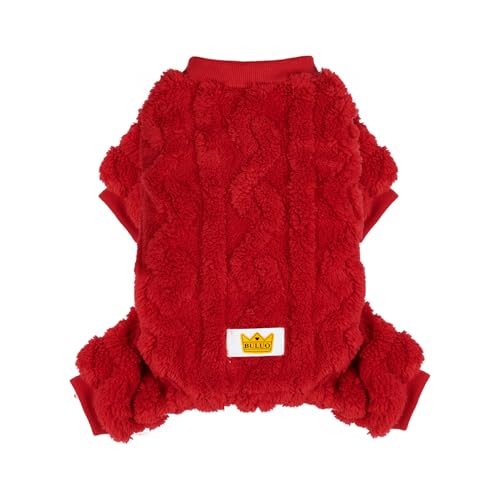 Plush Dog Pajamas for Cold Weather 4 Legged Clothes for Dog Cat Stretchy Puppy Kitten Onesie with Buttons Warm Soft Pet Jumpsuit Winter Coat Red Small (Small / Christmas Red)