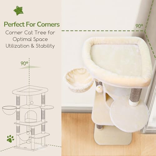 Corner Stable Cat Tree Tower with Scratching Post (51inch / Beige)