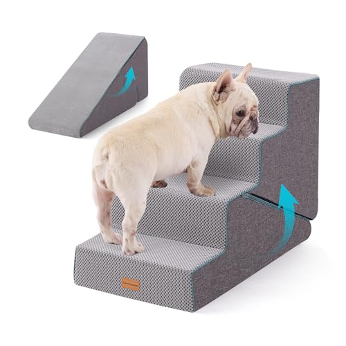 Dog Stairs for Small Dogs 22" H (Grey 2in1 / 15.75"x30"x22"Deformable)