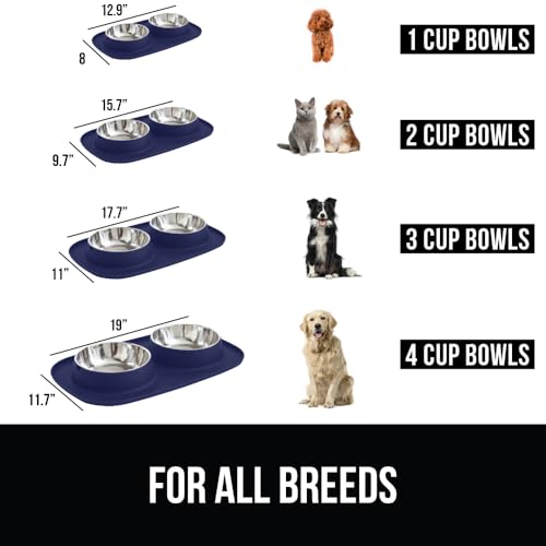 Dog Bowl Set with Feeding Mat (Navy / 3 Cup Bowls)