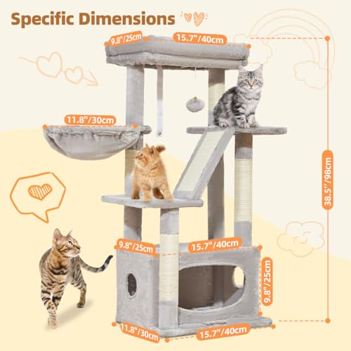 Cat Tree 38.5In Cat Tower for Indoor Cats (Light Gray / 38.5 Inches)
