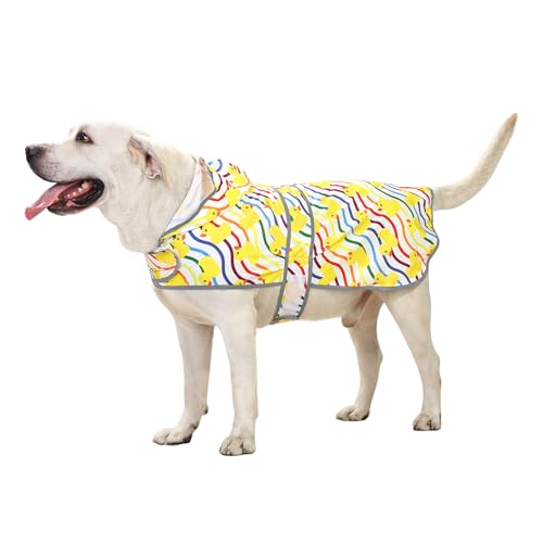 Dog Raincoat Waterproof Dog Rain Jacket with Hood (Rainbow Ducks / X-Large)