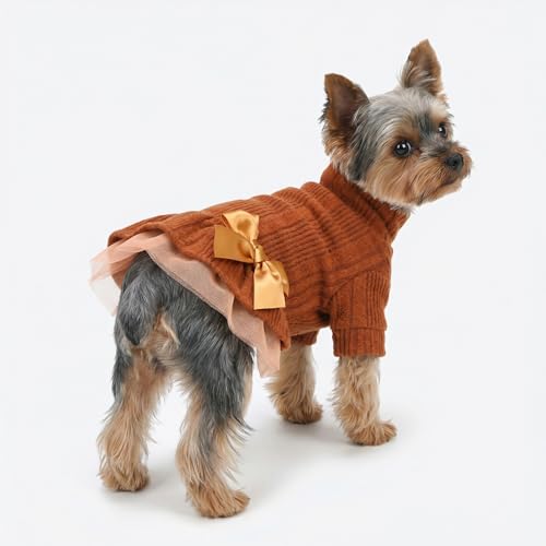 Knitted Dog Tulle Sweater Dress (X-Small / Orange)
