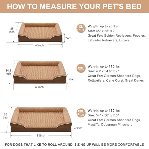 Orthopedic Washable XXL Dog Bed for Senior Dog Cozy Sleep (48.0"l X 36.0"w X 7.0"th / Light Brown)