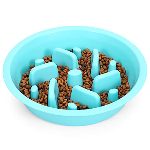 Slow Feeding Dog Bowl for Raised Pet Feeders Blue Maze Food Water Bowl Compatible with Elevated Diners (2 Cups-Fit Opening 7.5"-8"Feeder / B-Blue)