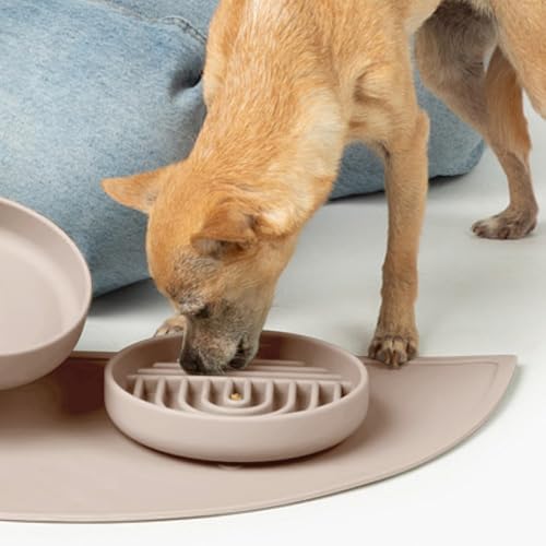 Slow Feeder Dog Bowl (Tan - Rainbow Design / Small (6” Across x 1.25” Tall))