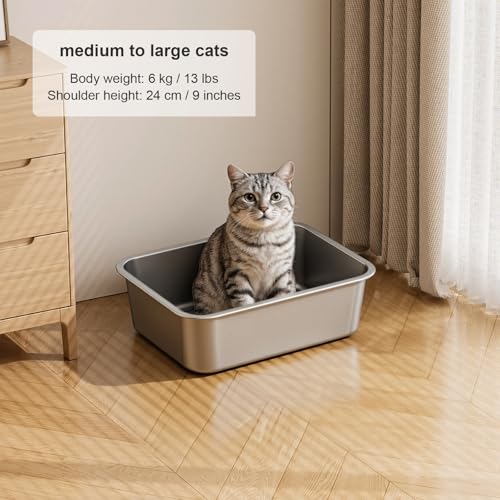 Stainless Steel High Sided Cat Litter Box (16.93"L x 12.99"W x 5.12"H)