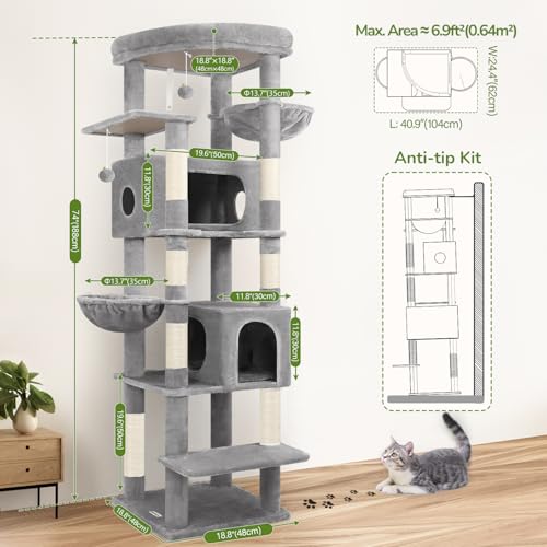 74in Heavy Duty Cat Tree Tower for Indoor Cats Large Adult (Light Gray / 74inch)