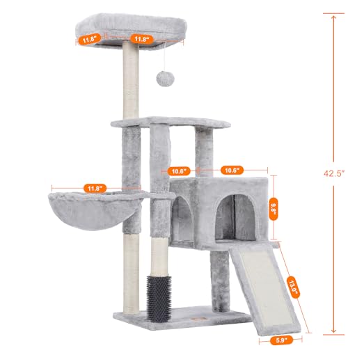Cat Tree with Cat Self Groomer Brush (42.5 inch / Light Gray)