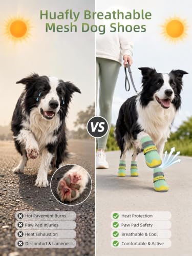 Dog Shoes Anti (Green-breathable-4pcs / Size 5（Width 2.36 inch）for 44.1-60.6 lbs)
