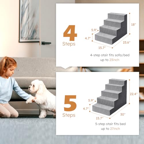 Dog Stairs for Small Dogs (Grey / 5 Steps)