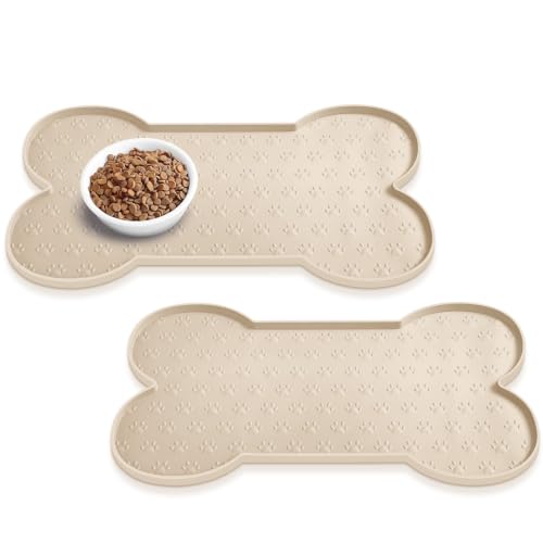 Dog Food Mat Anti (25.6" x 13"-2PCS / Beige)