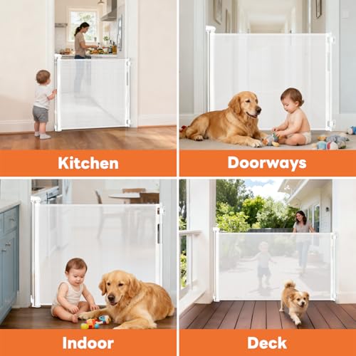 Retractable Baby Gates for Doorways (White / 33'' Tall X 55'' Wide)