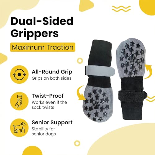 Reflective Dog Socks Grippy Socks Prevent Licking Paws (Classic Grey / Large)
