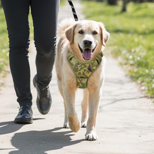 Dog Harness for Large Dogs No Pull Dog Vest ID Tag Pocket (Camo / Large)