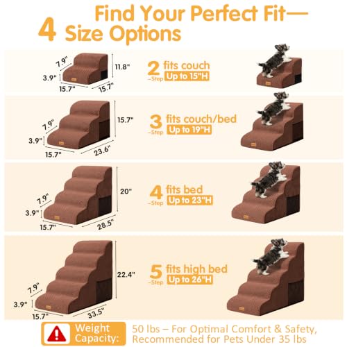 High Density Foam Dog Steps 4 Tiers (Brown / 28.5*15.7*20.5)