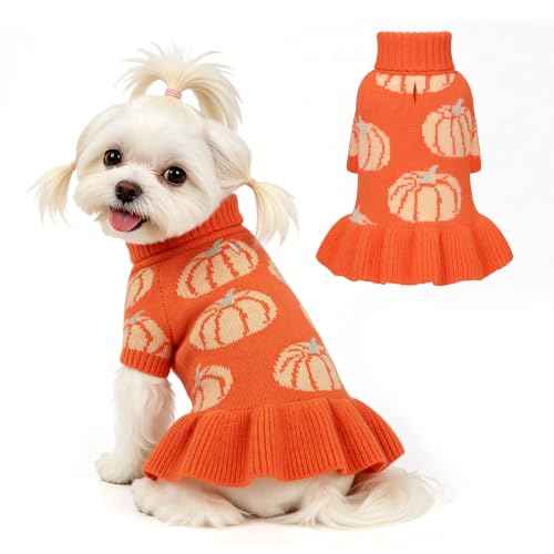 Bowknot Dog Sweater Dress for Small Dogs Girl (Small (5-8lbs) / Pumpkin Orange)