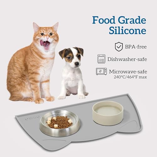 Cat Food Mat Silicone Pet Feeding Mat (20"L x 12"W / Ash Light Grey)
