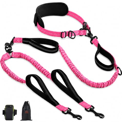 Hands Free Double Dog Leash (Bright Pink)