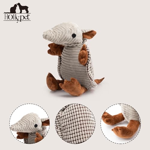 Plush Dog Squeaky Toy Stuffed Armadillo Animal Pet Puppy Chew Toys with Clean Teeth for Small Medium Large All Breed Sizes Dogs (10 IN / Gray)