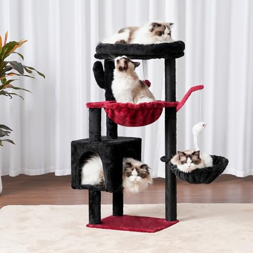Cat Tree 40" Tower with All (Black and Red / 39.4 inch)