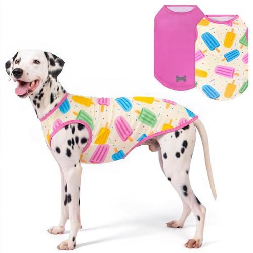 2Pack Dog Shirts for Large Dogs Breathable Mesh Tank Top (XXX-Large (55-75lbs) / 6# 2Pack (Ice Pop+Pink))